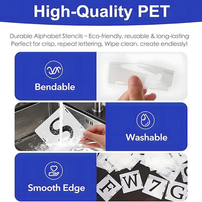 Letter Stencils for Painting, 65PCS Alphabet Stencils for Crafts Reusable, Interlocking PET Plastic Drawing Templates for Wood, Fabric, Wall, Signs, DIY Home Decor & More(2 Inch)