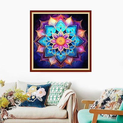 Foxdiviy Stamped Cross Stitch Kits Full Range of Embroidery Needlework Starter Kits for Beginners Adults 11CT Embroidery Patterns Art Crafts DIY Needlepoint Kits-Colorful Mandala 18x18 inch