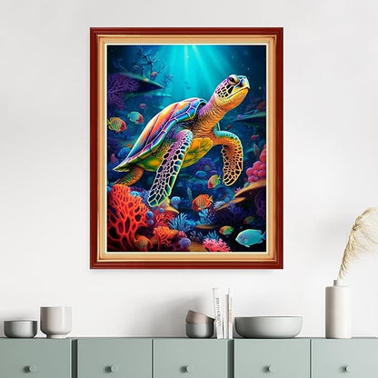 DMCVIVR Stamped Cross Stitch Kits for Adults Beginners Embroidery Kits 11CT Needlepoint Kits Cross Stitch Patterns Embroidery Patterns&Turtle Underwater World 16x20 inch