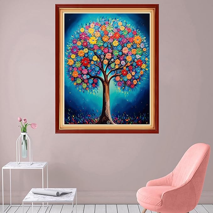 Foxhool Stamped Cross Stitch Kits,11CT Printed Cross Stitch Pattern Full Embroidery Kits for Beginner Needlepoint Kits-Colorful Tree 16x20 inch