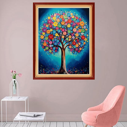 Foxhool Stamped Cross Stitch Kits,11CT Printed Cross Stitch Pattern Full Embroidery Kits for Beginner Needlepoint Kits-Colorful Tree 16x20 inch