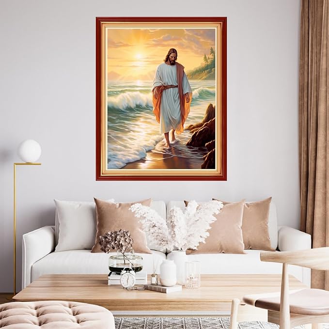 Funchey Stamped Cross Stitch Kits, DIY Cross Stitch Pattern for Adults Beginners Needlepoint Kits Embroidery Kit Arts and Crafts 11CT&Jesus by The Sea 16x20 inchs