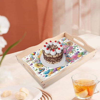 JISHSHAY Diamond Art Serving Trays Diamond Painting Food Trays Gem Art Serving Platter Gem Painting Mosaic Kits for Adults DIY Kits for Adults, with Wood Handle 20×30cm/7.87×11.81in, Flower