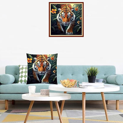 Lovxvouy Pillow Cross Stitch Kits for Adults Beginners-Preprinted Needlepoint Kit Stamped Crossstitching Kits 11CT Cross-Stitch Kit Stitches Kit Embroidery Kits-The Tiger King Returns 18x18 inchs