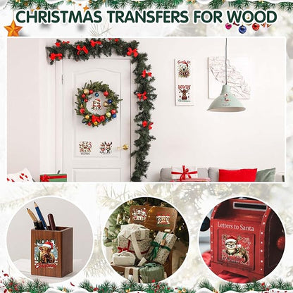 24 Sheets Vintage Christmas Rub On Transfers for Crafts, Rub On Transfers Christmas for Wood，Furniture Decals, Glass, Porcelain, Leather, Canvas, Fabric Projects,3 * 3inch(Animal Party)