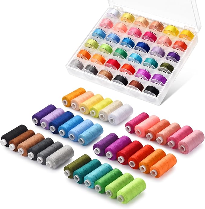 Eoehro 72pcs Sewing Thread Kit, 36 Colors, 400 Yards per Spool Polyester Thread, Prewound Bobbins, Sewing Machine Threads