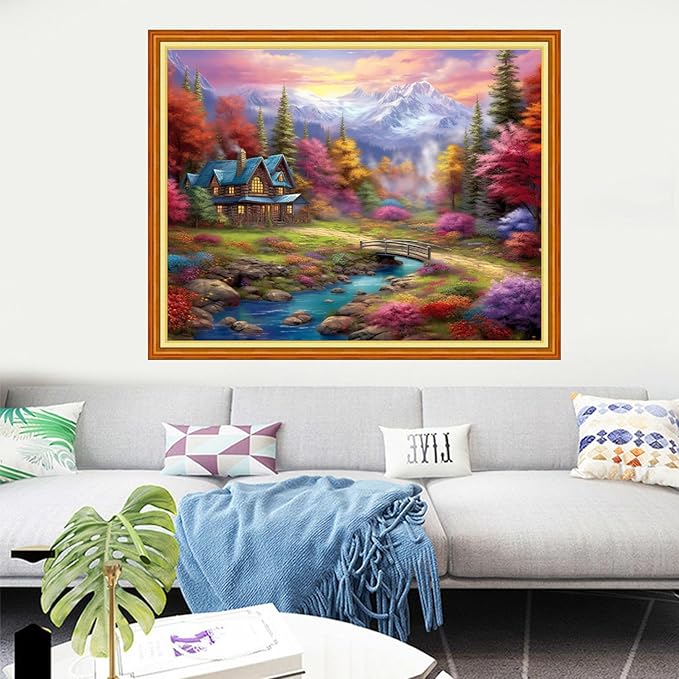 Dooxvey Cross Stitch Kits for Adults Stamped Full Range of Embroidery Starter Kits for Beginners 11CT Printed Cross Stitch Patterns Needlepoint Kits Stamped Crossstitching-Beautiful Home 16x20 inch