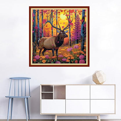 Joyhoor Cross Stitch Kits for Beginners Stamped Cross-Stitch Supplies Needlework preprint Embroidery Kits for Adults DIY Needlepoint Kits Embroidery Patterns 11CT-Deer Landscape 18x18 inchs
