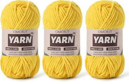 Fluffy Chenille Yarn for Crocheting - Baby Yarn for Crocheting Soft Blanket - 3 Pack of 100g/(87.4yds) Crochet Amigurumi Chunky Yarns - Super Bulky 5 Velvet Yarns (3 Golden Yellow)