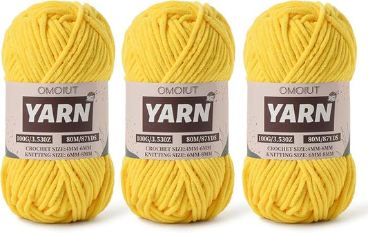 Fluffy Chenille Yarn for Crocheting - Baby Yarn for Crocheting Soft Blanket - 3 Pack of 100g/(87.4yds) Crochet Amigurumi Chunky Yarns - Super Bulky 5 Velvet Yarns (3 Golden Yellow)