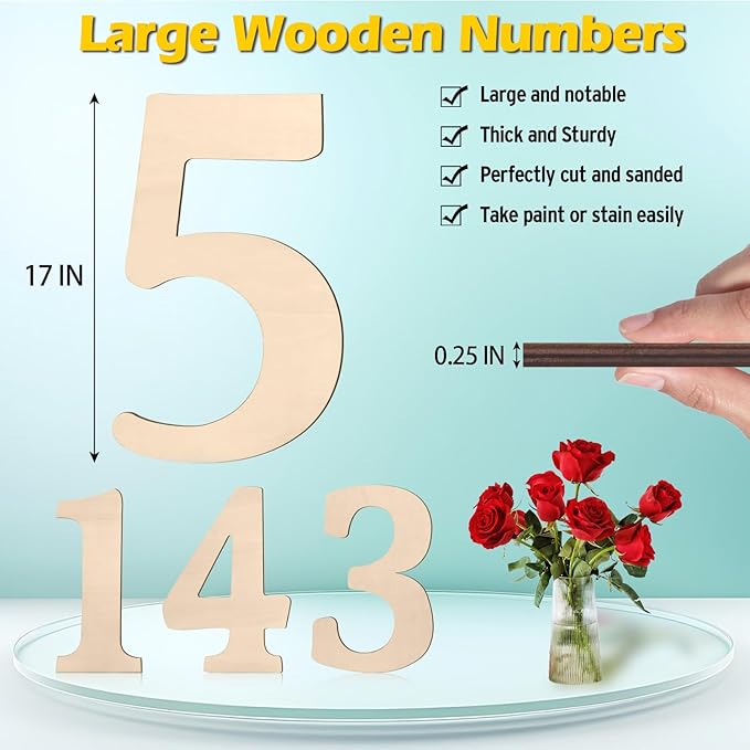 17 inch Large Wooden Numbers for Party Decor, Big Wood Number 5 for Wall Decor, Unfinished Blank Giant Wooden House Numbers, Wood Signs for Crafts, Birthday, Rustic Wedding, Christmas, Baby Shower