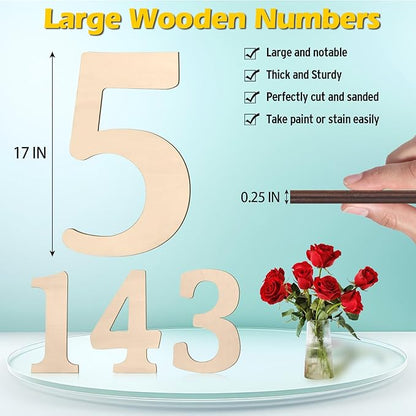 17 inch Large Wooden Numbers for Party Decor, Big Wood Number 5 for Wall Decor, Unfinished Blank Giant Wooden House Numbers, Wood Signs for Crafts, Birthday, Rustic Wedding, Christmas, Baby Shower