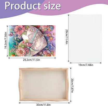 JISHSHAY Diamond Art Serving Tray Diamond Painting Food Tray Gem Art Serving Platter Gem Painting Mosaic Kits for Adults DIY Kits for Adults, with Wood Handle 20×30cm/7.87×11.81in, Envelope Flower