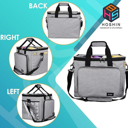 Hoshin Knitting Bag for Yarn Storage, High Capacity Yarn Totes Organizer with Inner Divider Portable for Carrying Project, Knitting Needles(up to 14”), Crochet Hooks, Skeins of Yarn (Grey)