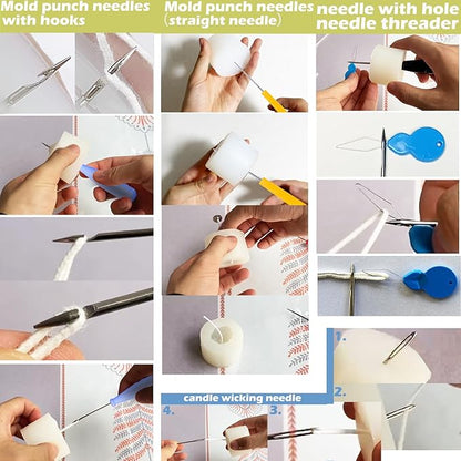 Nimozekd 31PCS Wick Kits for Candle Making Wicks Inserting Nursing with Storage Bag Large Hole Needles for Silicone Candle Mold Hook Eye Punch Needle,7in Wicks Trimmer & Dipper,Wick Roll 200 Ft ect