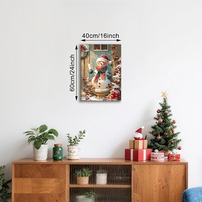 WENGTIAO Funny Christmas Snowman Canvas Wall Art Prints Cute Snowman on Toilet Pictures Posters Winter Scenery Painting Holiday Humor for Bathroom Washroom Xmas Artwork Gifts for Friend Family 16x24in
