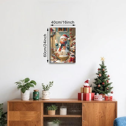 WENGTIAO Funny Christmas Snowman Canvas Wall Art Prints Cute Snowman on Toilet Pictures Posters Winter Scenery Painting Holiday Humor for Bathroom Washroom Xmas Artwork Gifts for Friend Family 16x24in