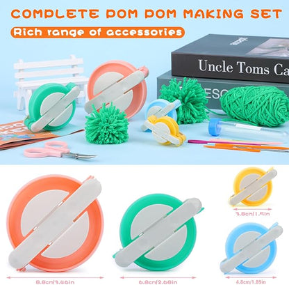 FTEVEN 27Pcs Pom Pom Maker, 4 Size Pompom Maker Kit for Fluff Ball Weave, Crochet Knitting with Scissor and Instruction for Adult DIY Decoration Yarn Knitting Project