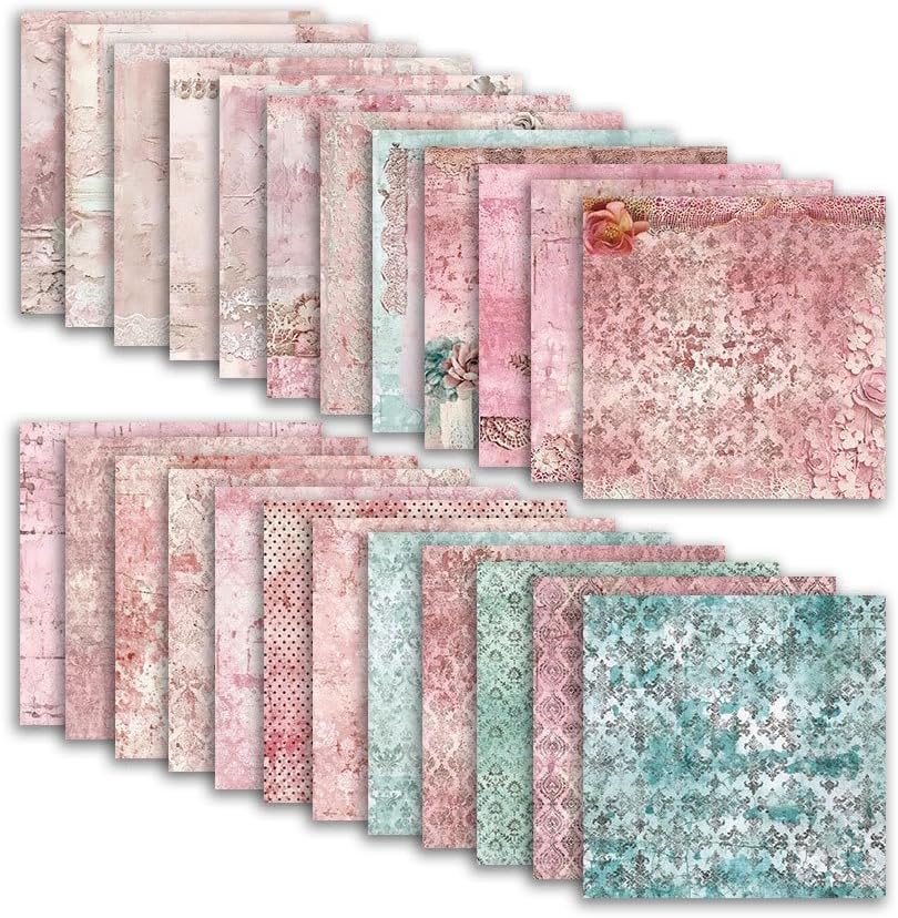 Pink Lace Scrapbook Paper Vintage Flower Pattern Papers Pad 12×12,24 Sheets Double-Sided Bobo Floral Scrapbooking CardStock Paper Pad for Holiday Cardmaking DIY junk Journal Papers. - Image 2