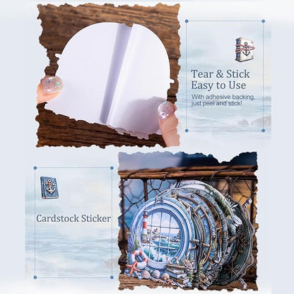 AuriicLeaf Nautical Scrapbook Stickers Set – 60PCS Vintage Maritime-Themed Cardstock Stickers, Adhesive Die-Cuts for Journals, Crafts, Gift Tags, DIY Decor