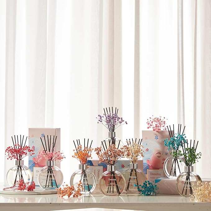 Donurex Flower Reed Diffuser Set 5.07oz Orange Blossom Scent Diffuser with Sticks Home Fragrance Reed Diffuser for Bathroom Shelf Decor