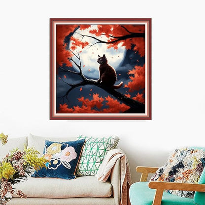 Foxdiviy Stamped Cross Stitch Kits Full Range of Embroidery Needlework Starter Kits for Beginners Adults 11CT Embroidery Patterns Art Crafts DIY Needlepoint Kits-Cats Admiring Moon 18x18 inch