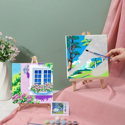 Nezyo 12 Sets Paint by Numbers Kit with Frame for Adult Beginners, Paint by Number DIY Acrylic Painting Canvas for Painting Party, Classroom Activity Birthday Gift, 8 x 8 Inch(Scenery)