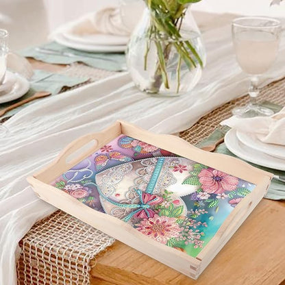 JZHYOAN Diamond DIY Painting Trays, Art Fruit Platters Cheese Platter Board Diamond Painting Table Home Decoration, Special Creative Design, Large Serving Platte for Adults-Flower