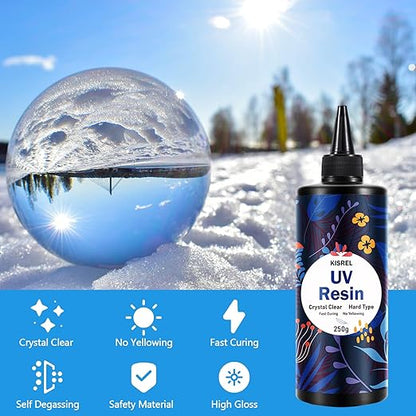 KISREL UV Resin 500g - Upgraded Hard Type Crystal Clear Ultraviolet Curing UV Epoxy Resin for Craft Jewelry Making