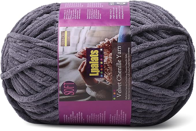 Chunky Chenille Yarn for Crocheting - 200g/7oz Baby Blanket Yarn for Crocheting Soft - 175 Yards Fluffy Thick Plush Yarns for Knitting Blankets Amigurumi (1, Dark Grey)