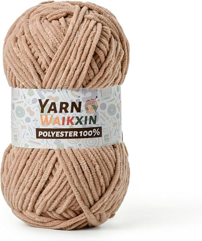 Soft Chenille Yarn for Crocheting, Fluffy Chunky Crochet Yarn for Baby Blanket, (1.76oz/65.6yds) Fuzzy Velvet Yarn for Amigurumi&DIY Puzzle、Crafts、Scarf(Light Coffee)