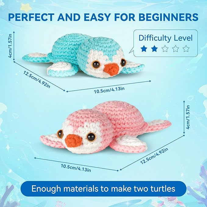 MOREJMTT Crochet Kit for Beginners Animal,Crochet Animal Kits,Crocheting Kit for Starters,Learn to Crochet with Step-by-Step Video Tutorials,Beginner Crochet Kits for Adults(sea Turtle)