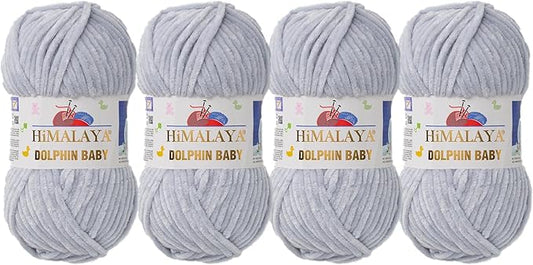 4 Skein/Pack Himalaya Dolphin Baby Chenille Yarn, Each Ball 100 gr (3.5 oz), 120 m (132 Yards), 100% Polyester, Super Bulky Baby Blanket Velvet Amigurumi Yarn, 80325 - Light Gray