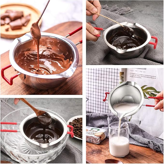 2 Pack Stainless Steel Double Boiler Pot Chocolate Melting Pot Soap Candle Candy Making Tool Kit Wax Melting Heat Proof Bowl for Melting Chocolate, Butter, Cheese, Caramel, Candy, Candle, Wax
