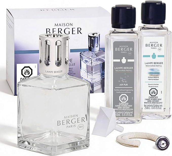 MAISON BERGER Set – Lampe Berger Starter Square Fragrance Diffuser with 2 Refills (Ocean Breeze & So Neutral) – Elegant French Air Purifier – Made in France – 2 × 250 mL (8.45 Fl Oz)