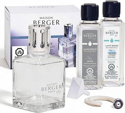 MAISON BERGER Set – Lampe Berger Starter Square Fragrance Diffuser with 2 Refills (Ocean Breeze & So Neutral) – Elegant French Air Purifier – Made in France – 2 × 250 mL (8.45 Fl Oz)