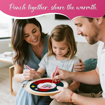 Christmas Punch Needle Kit for Adult Beginner, 2-Pack Santa & Reindeer Easy Punch Embroidery Starter Set with Instruction, Fun DIY Needle Point Craft for Home Decor & Holiday Gift Idea