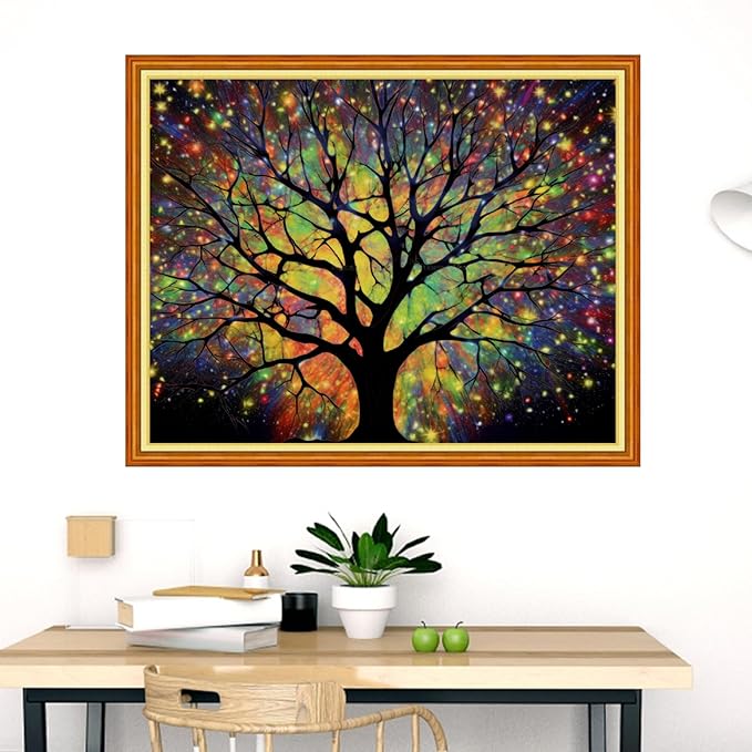 Dimensean Stamped Cross Stitch Kits Full Range of Embroidery Patterns Starter Kits for Beginners Adult DIY Cross Stitches Needlepoint Kits 11CT-Aurora Night Light Tree 16x20 inch