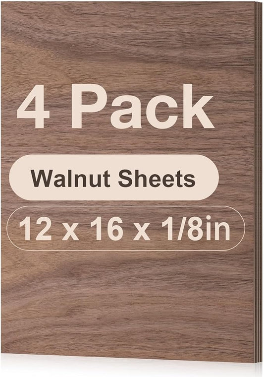 ROBOTIME 4-Pack Walnut Plywood - 12 x 16 x 1/8 Inch Laser Engraving Blanks - 3mm Wood for Laser Cutting, Engraving & Wood Burning (Pyrography)