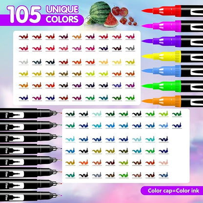 Oficrafted Brush Pens, 105 Colors Dual Tip Markers for Adult Coloring Books, Note Taking and Lettering