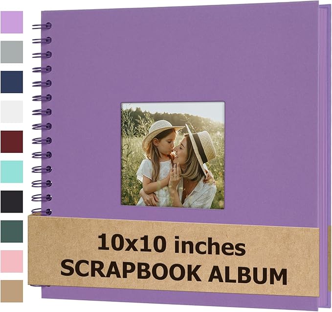 Scrapbook Album 10x10 Inches Photo Album Hardcover Kraft with Window Scrap Book Blank Memory Book for Baby Wedding Guest Book Couples Graduation Travel DIY Anniversary, 100 Pages Purple