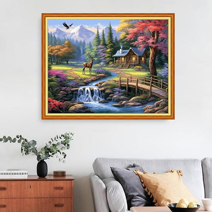 Funart Stamped Cross Stitch Kits for Beginners Full Range of Cross Stitching Preprinted Embroidery Kits for Adults, 11CT Embroidery Pattern Needlepoint Kits-Country Villa 16x20 inchs