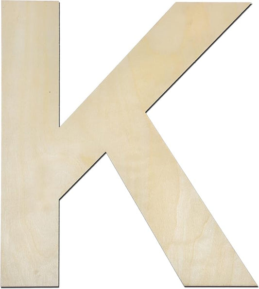 12 Inch Wooden Letter K, 1/4 Inch Thick Large Unfinished Wood Letter for Home Wall Decor, DIY Crafts