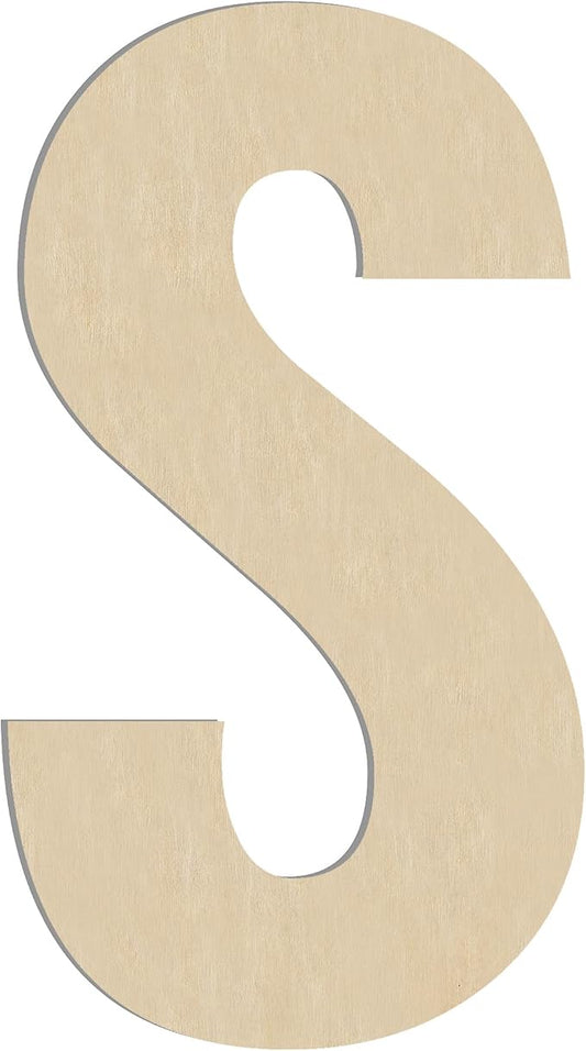 HILAZA 17 Inch Large Wooden Letter S, 1/4 in Thick Big Wood Letter for Wall Decor Crafts