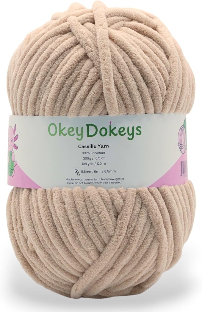 Okey Dokeys 300g Jumbo Velvet Chenille Yarn 7 Jumbo – Plush, No-Fray, Durable Plushies, Posh Soft Crochet Projects Beginner Friendly (130 yds) (Maple Syrup Tan (112), 1 Pack (17.90/Skein))
