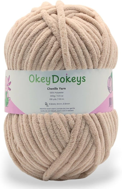 Okey Dokeys 300g Jumbo Velvet Chenille Yarn 7 Jumbo – Plush, No-Fray, Durable Plushies, Posh Soft Crochet Projects Beginner Friendly (130 yds) (Maple Syrup Tan (112), 1 Pack (17.90/Skein))