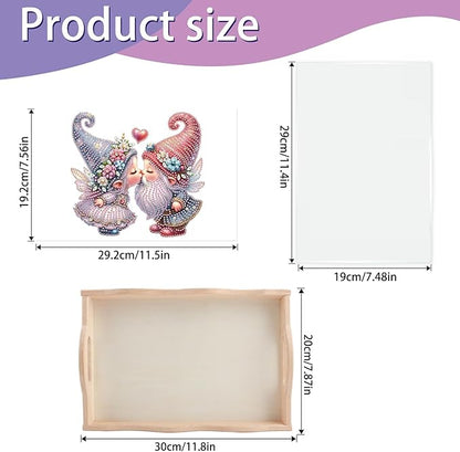 JISHSHAY Diamond Art Serving Tray Diamond Painting Food Tray Gem Art Serving Platter Gem Painting Mosaic Kits for Adults DIY Kits for Adults, with Wood Handle 20×30cm/7.87×11.81in, Gnome Couple
