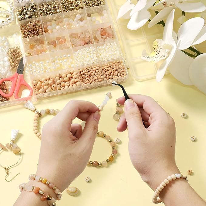 TOIPINIO Bracelet Making Kit Jewelry Making Supplies Kit Natural Stone Beads for Irregular Natural Stone with for DIY Craft 1736 PC Friendship Bracelet/Necklace/Earrings for Adults (Pink Aventurine)