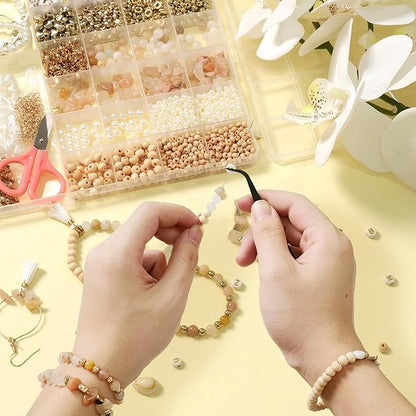 TOIPINIO Bracelet Making Kit Jewelry Making Supplies Kit Natural Stone Beads for Irregular Natural Stone with for DIY Craft 1736 PC Friendship Bracelet/Necklace/Earrings for Adults (Pink Aventurine)