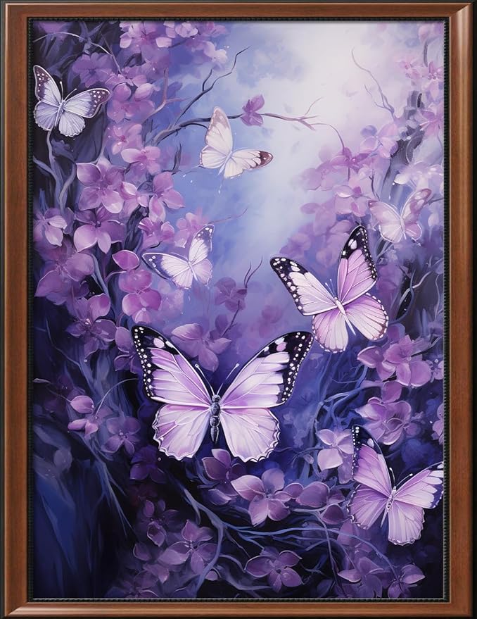 Leczany Cross Stitch Stamped Kit for Adults - Purple Butterfly | DIY Embroidery Starter Patterns Craft Kit Needlepoint for Beginner | 11CT, 3 Strands | 13x16.9 inches